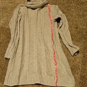 Cozy Cable Knit Turtleneck Sweater Dress - Tan/Cream Americsn Eagle